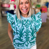 MANDY BLUE TEAL EMBROIDERED TOP