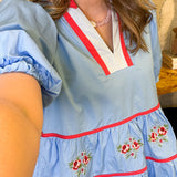 Mandi Blue Floral Stitch Dress