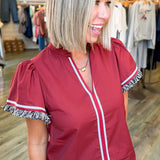LEANNE MAROON FRINGE BLOUSE