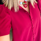 Maroon Mini Dress Collared Button Down