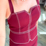 Maroon Stitched Twill Mini Dress
