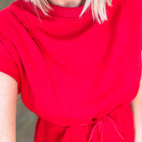 RED LUXE CINCH WAIST DRESS