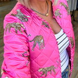 CHEETAH PINK SATIN QUILTED JACKET