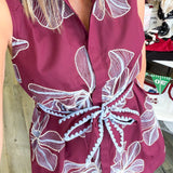 Embroidered Maroon Dress with Belt