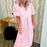 Stassi Pink Stripe Pleated Midi Dress