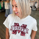 MISS STATE SEQUIN FLOWER TEE