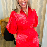 Eloise Red Embroidery Puff Sleeve Dress