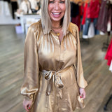 GOLD BUTTON UP LONG SLEEVE DRESS