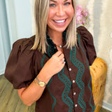 Richie Brown Embroidery Blouse