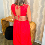 Cherry Red Backless Midi Dress