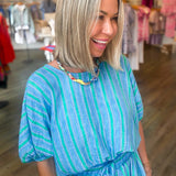 ZURI BLUE STRIPED BUBBLE TOP