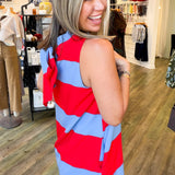 Bennett Trapeze Red and Blue Striped Mini Dress