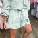 SAGE CRINKLE DRAWSTRING SHORTS