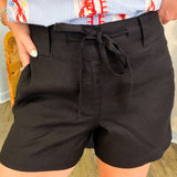 Katie High Rise Black Drawstring Shorts
