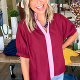 Hannah Maroon Puff Sleeve Top