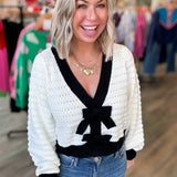 BOW FRONT CROP SWEATER CARDIGAN