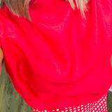 Carrie Red Mock Neck Bubble Blouse