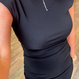 ONYX BLACK RUCHED FITTED DRESS