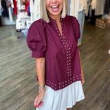 STELLA BURGUNDY STUDDED TOP