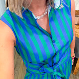 Savannah Green Stripe Ruffle Mini Dress