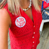 Crochet Lace Button Down Sleeveless Collared Mini Dress