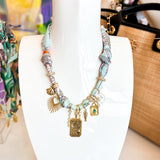 LISA AQUA MULTI CHARM SCARF NECKLACE