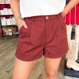 High Waist Pleated Shorts with Back Elastic Band