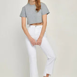 HAPPI WHITE STEP HEM CROP FLARE JEANS