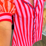 Stripe Color Block Ruffle Neck Dress