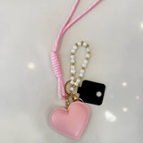 Heart Charm Pearl Keychain