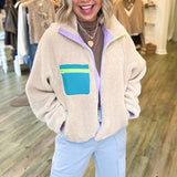 Color Black Retro Fleece Jacket