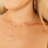 Powder Blue and Red Drop Necklace