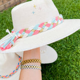 White/Blue/Pink/Gold Braided Palm Hat || WITH STITCHING