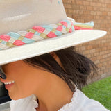 White/Blue/Pink/Gold Braided Palm Hat || WITH STITCHING