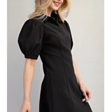 Black Front Zip Closure Mini Dress