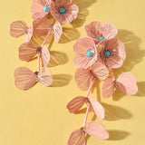 Turquoise Beaded Flower Dangle Earrings