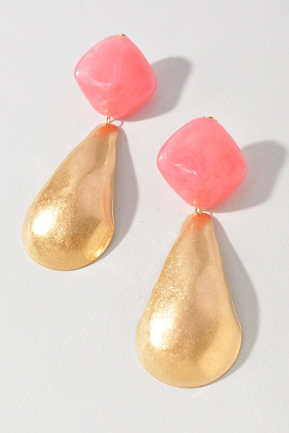 Color Resin & Gold Teardrop Earrings
