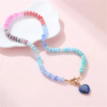 Rhyin Multi Beaded Necklace with Heart Charm