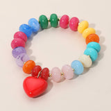 Heart Charm Accent Resin Pebble Beaded Stretch Bracelet: Multi,Red