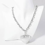 Gold Dipped Bold Puffy Heart Pendant Industrial Chain Necklace: Rhodium