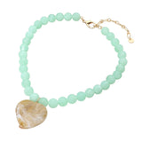 Chunky Marbled Resin Heart Charm Beaded Necklace: Neutral