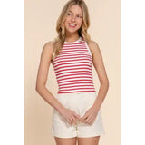 Red Stripe Cotton Rib Knit Top