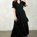 Black Tiered Textured Maxi Dress