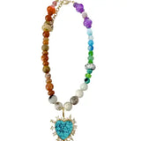 Vicky Rainbow Beaded Necklace with Turquoise Heart Charm