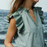 Reese Cotton & Faux Leather Top | Sage